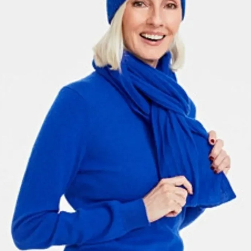 Charter Club Womens OS Ribbed 100% Cashmere Scarf in Bright Marine Blue $108 681